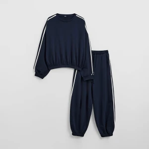 Granatowy komplet dzianinowy loungewear z lampasami House