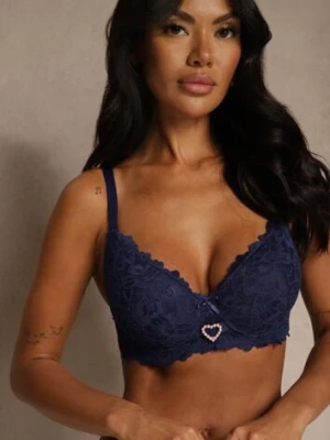 Granatowy Koronkowy Biustonosz Ozdobiony Cyrkoniowym Sercem Bothilei