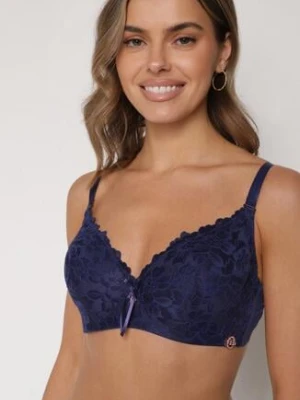 Granatowy Koronkowy Biustonosz z Kokardką Nealenia