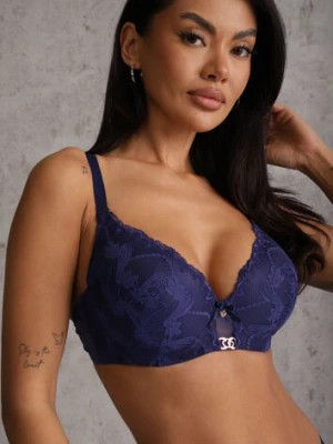 Granatowy Koronkowy Biustonosz z Metaliczną Aplikacją Dorzedi love magnolia