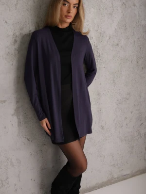 Granatowy Niezapinany Kardigan z Bawełny w Stylu Basic Kireal By Swan