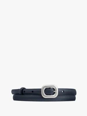 Granatowy pasek damski ze skóry licowej ze srebrną klamrą Ryłko