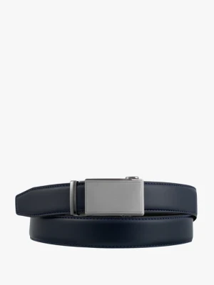 Granatowy pasek ze skóry licowej Ryłko