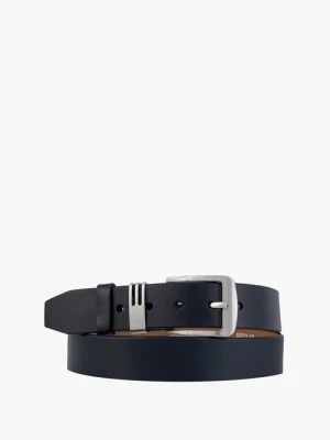 Granatowy pasek ze skóry licowej Ryłko