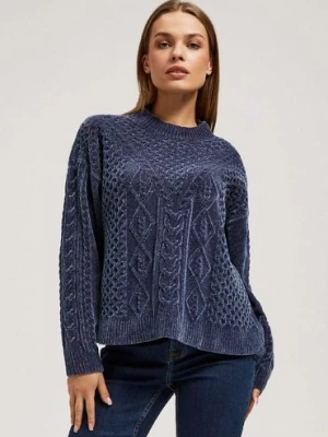 Granatowy sweter damski luźny z ozdobnym splotem Moodo