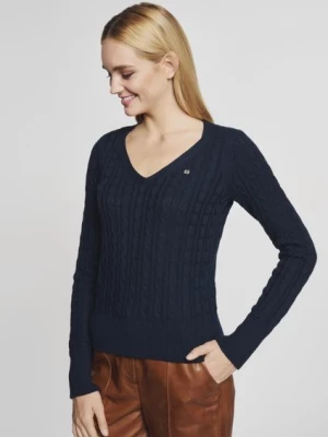 Granatowy sweter dekolt V damski OCHNIK