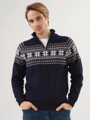 Granatowy sweter męski we wzór norweski OCHNIK