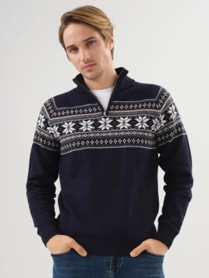 Zdjęcie produktu Granatowy sweter męski we wzór norweski OCHNIK S.A.