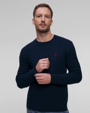 Granatowy Sweter Wełniany Męski Polo Ralph Lauren