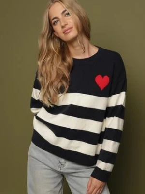 Granatowy Sweter z Dodatkiem Kaszmiru o Prostym Kroju w Paski Venlire tandem