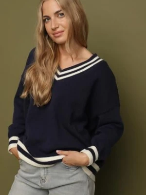 Granatowy Sweter z Domieszką Kaszmiru w Stylu Preppy Liendria tandem