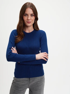 Granatowy sweter z plecioną fakturą TOP SECRET