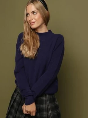 Granatowy Sweter z Wełną i Wiskozą o Prostym Fasonie z Półgolfem Giolera tandem