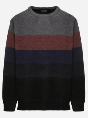 Granatowy Sweter z Wełną w Paski Ettarine