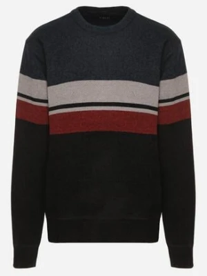 Granatowy Sweter z Wełną z Eleganckim Kołnierzykiem Koszulowym Espalea swest