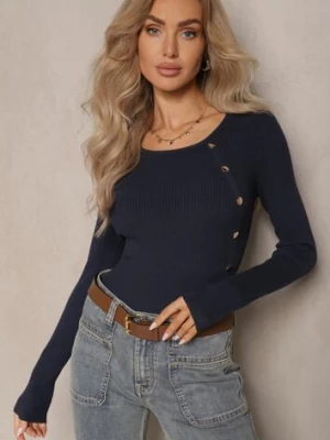 Granatowy Sweter z Wiskozą Ozdobiony Metalicznymi Aplikacjami Malittia wool fashion