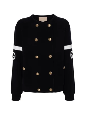 Granatowy Sweter z Wzorem w Stylu Interlocking G Gucci