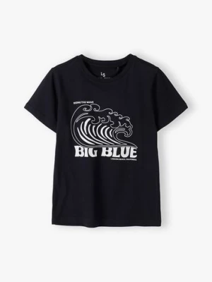 Granatowy t-shirt dla chłopca bawełniany z falą- Big blue Lincoln & Sharks by 5.10.15.