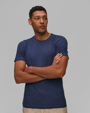 Granatowy T-shirt Męski 120% Lino Crewneck T-shirt