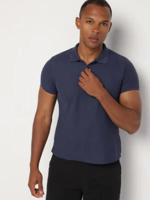 Granatowy T-shirt Polo z Bawełną Fodelira