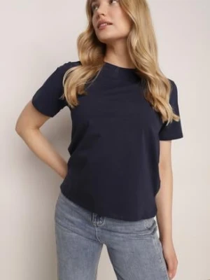 Granatowy T-shirt z Bawełny z Dłuższym Tyłem i Rozcięciami po Bokach Cordalea romee's