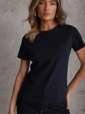 Granatowy T-shirt z Bawełny z Okrągłym Dekoltem Nedima jstyle