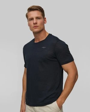 Granatowy T-shirt Z Lnu Męski Aeronautica Militare