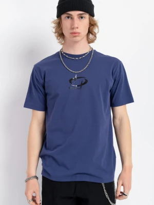 Granatowy t-shirt z minimalistyczną grafiką z przodu Reporter