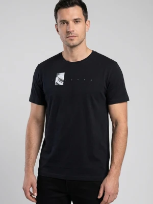 Granatowy t-shirt z printem, Comfort Fit, T-SPACER Volcano