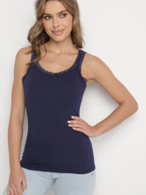 Granatowy Top z Bawełny Ozdobiony Koronką Arithana romee's