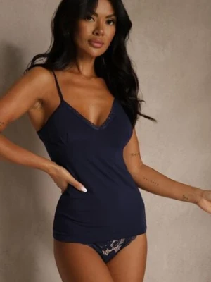 Granatowy Top z Bawełny z Dekoltem w Serek Carinael romee's