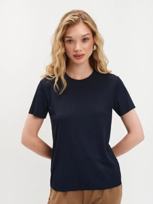 Granatowy top z fakturą w prążek Top Secret