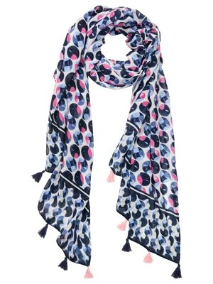 Granatowy wiskozowy szal damski z geometrycznym wzorem – Refresh Olsen