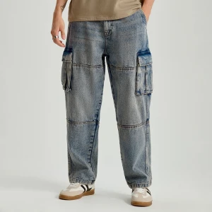 Grantowe jeansy baggy wide leg z kieszeniami cargo House