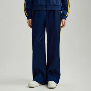 Grantowe spodnie wide leg z żółtymi lampasami House