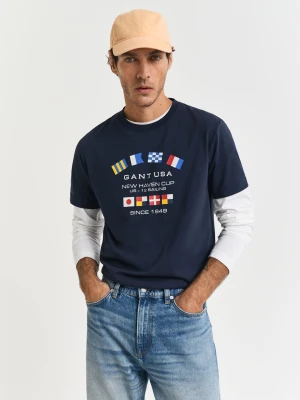 Męski granatowy t-shirt z grafiką ze 100% bawełny organicznej GANT