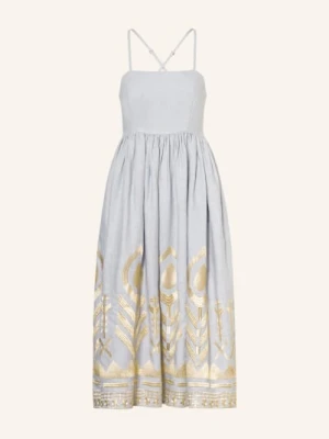 Greek Archaic Kori Sukienka Plażowa Feather Z Lnu Z Brokatową Nicią grau