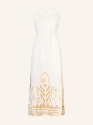 Greek Archaic Kori Sukienka Plażowa Feather Z Lnu Z Brokatową Nicią weiss