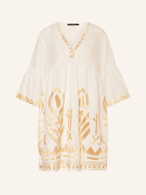 Greek Archaic Kori Sukienka Plażowa Feather Z Lnu Z Rękawami 3/4 weiss