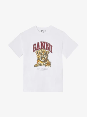 GRUBY BAWEŁNIANY BIAŁY T-SHIRT Z NADRUKIEM TYGRYS GANNI