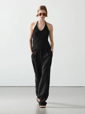 Dzianinowy Top Halter Z Kontrastowym Wykończeniem - Czarny - - Massimo Dutti - Kobieta