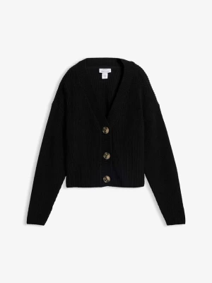 Gruby sweter rozpinany z czystej bawełny BonPrix czarny