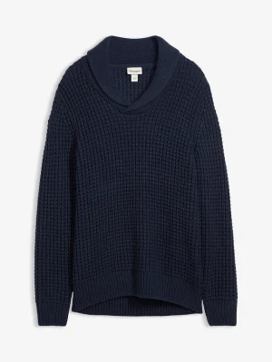 Gruby sweter ze stójką, o strukturze waflowej BonPrix niebieski