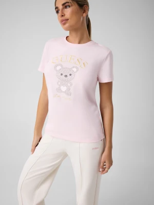 GUESS ACTIVE T-shirt Rhinestones Mini Bear | Regular Fit różowy