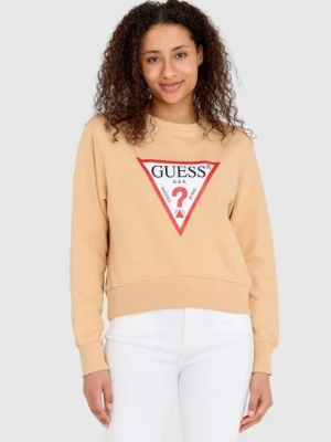 GUESS Beżowa bluza damska z dużym logotypem regular fit