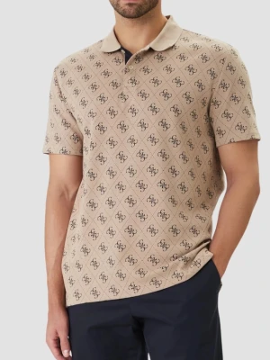 GUESS Beżowa męska koszulka polo w monogram 4G Jacquard, Rozmiar XL