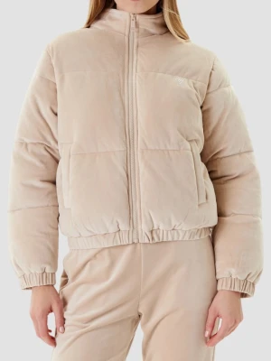 GUESS Beżowa zamszowa damska kurtka Couture Puffer, Rozmiar XS