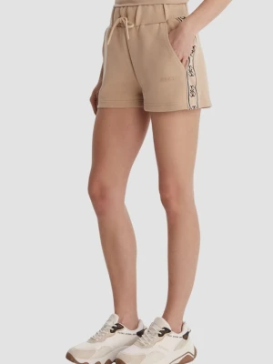 GUESS Beżowe damskie krótkie spodenki sportowe z lampasami Britney, Rozmiar M