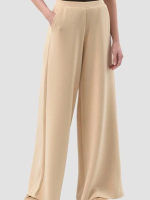 GUESS Beżowe damskie spodnie dresowe Olympe Wide Leg, Rozmiar M