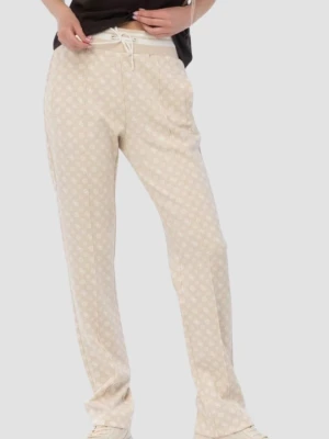GUESS Beżowe damskie spodnie dresowe w monogram New Aggie, Rozmiar S